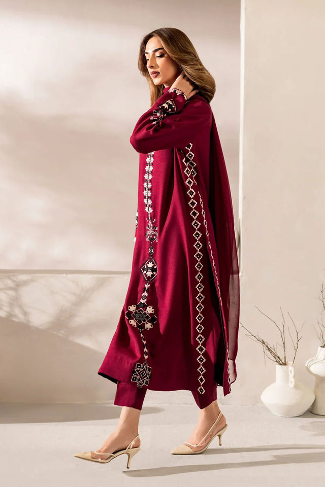 Maroon Embroidered Chanderi Straight Cut Suit (ACA8050)