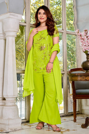 Green Sequin with Embroidered Georgette Palazzo Suit (ACA8051)