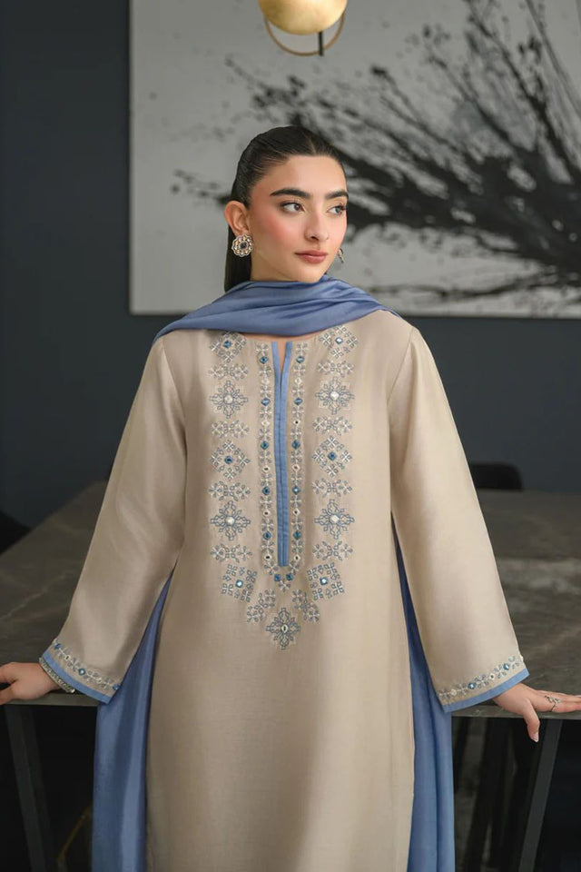 Grey Embroidered Chanderi Straight Cut Suit (ACA8052)