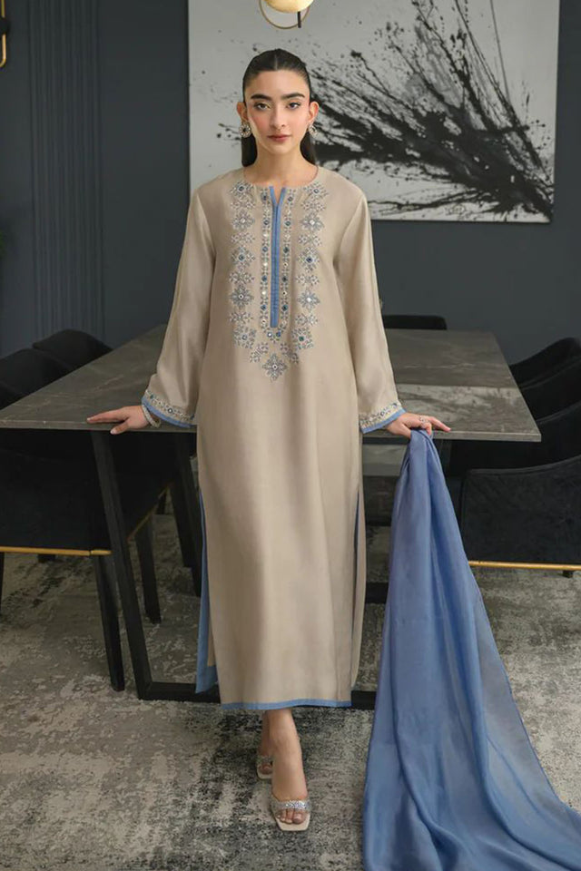 Grey Embroidered Chanderi Straight Cut Suit (ACA8052)