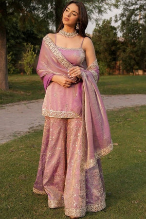 Violet Embroidered Satin Sharara Suit (ACA8053)