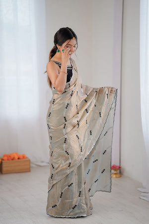 Brown Sequin with Floral Embroidered Satin Saree (ACA8063)