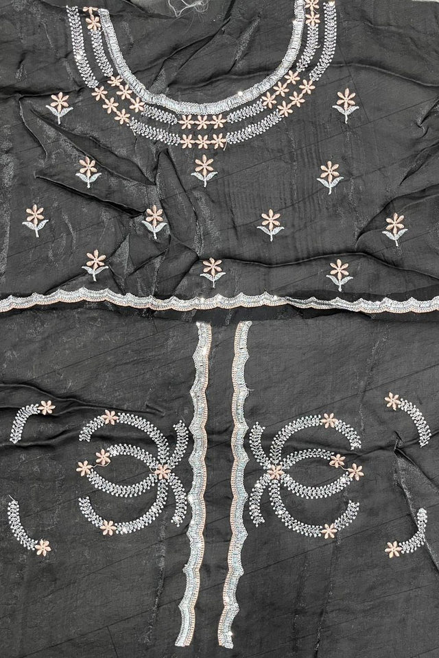 Brown Floral Embroidered Satin Saree (ACA8063)