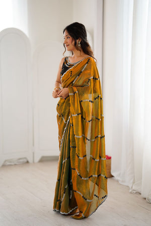 Gold Floral Embroidered Satin Saree (ACA8064)