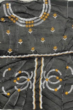 Gold Sequin with Floral Embroidered Satin Saree (ACA8064)