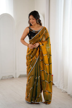 Gold Floral Embroidered Satin Saree (ACA8064)