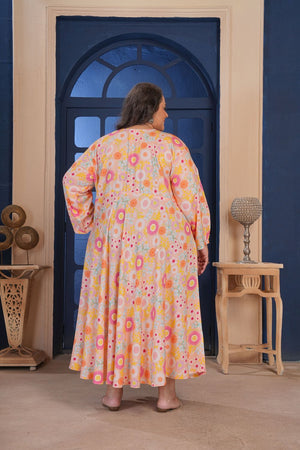 Orange Floral Printed Rayon Long Kurti (ACA8070)
