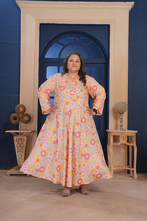 Orange Floral Printed Rayon Long Kurti (ACA8070)