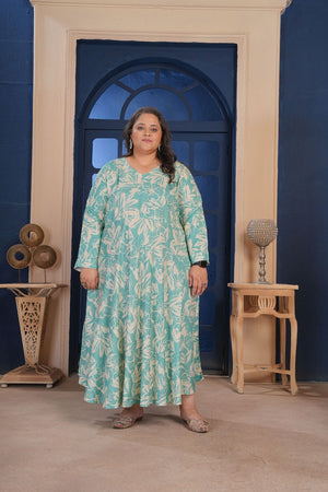 Green Floral Printed Rayon Long Kurti (ACA8071)