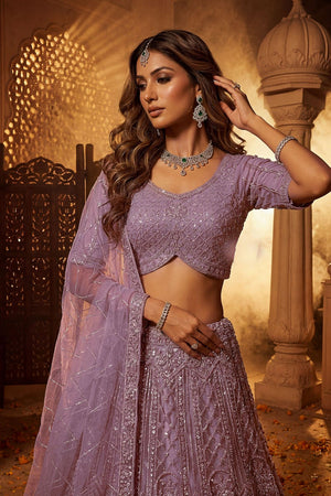 Pink Sequin with Embroidered Net Lehenga (ACA8078)