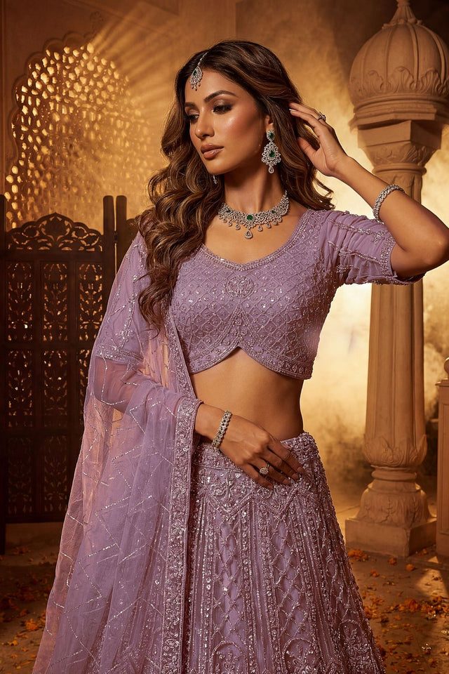 Pink Sequin with Embroidered Net Lehenga (ACA8078)