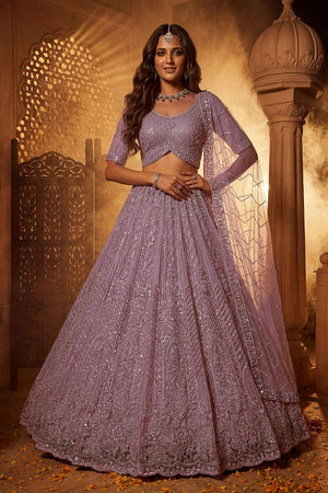 Pink Sequin with Embroidered Net Lehenga (ACA8078)