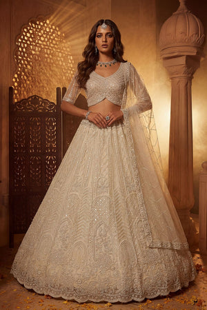 Off White Sequin with Embroidered Net Lehenga (ACA8079)