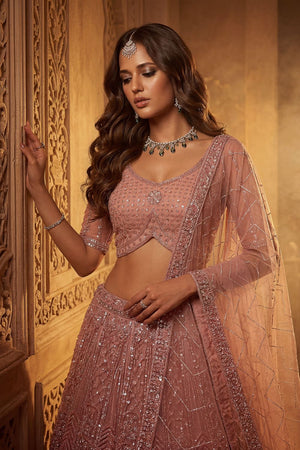 Peach Sequin with Embroidered Net Lehenga (ACA8080)
