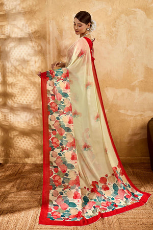 Beige Floral Printed Georgette Saree (ACA8111)