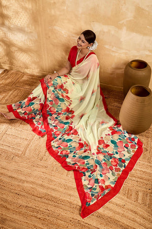 Beige Floral Printed Georgette Saree (ACA8111)