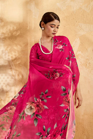 Pink Floral Printed Georgette Saree (ACA8112)
