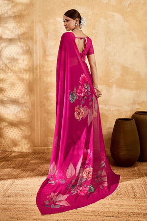 Pink Floral Printed Georgette Saree (ACA8118)
