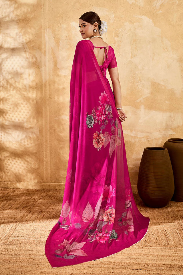 Pink Floral Printed Georgette Saree (ACA8118)
