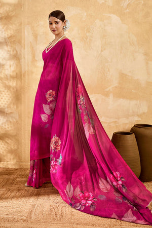 Pink Floral Printed Georgette Saree (ACA8118)