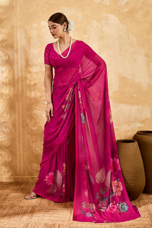 Pink Floral Printed Georgette Saree (ACA8118)