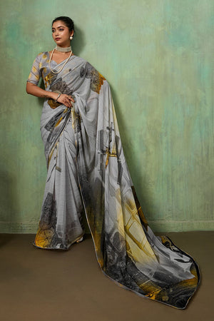 Grey Printed Georgette Saree (ACA8120)
