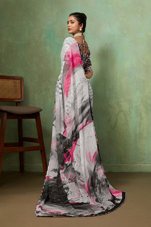 Grey Printed Georgette Saree (ACA8122)