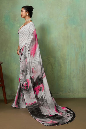 Grey Printed Georgette Saree (ACA8122)