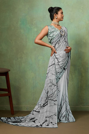 Grey Printed Georgette Saree (ACA8123)