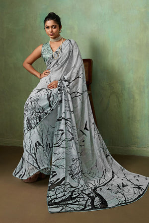 Grey Printed Georgette Saree (ACA8123)
