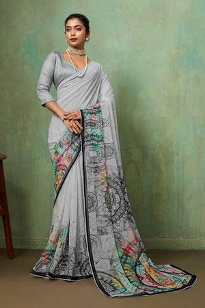 Grey Printed Georgette Saree (ACA8124)