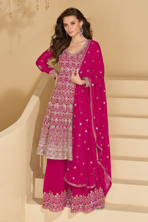 Free Size Stitched Pink Sequin with Embroidered Georgette Sharara Suits (ACA8130)