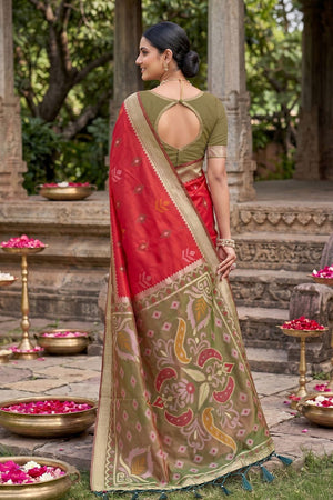 Red Woven Silk Saree (ACA8131)