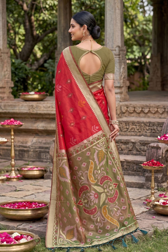Red Woven Silk Saree (ACA8131)