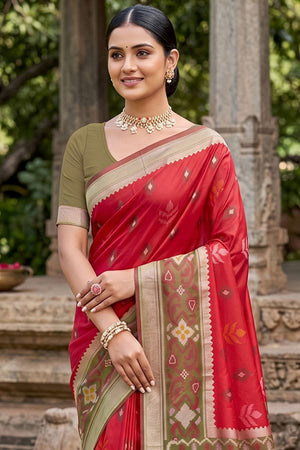 Red Woven Silk Saree (ACA8131)