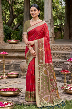 Red Woven Silk Saree (ACA8131)