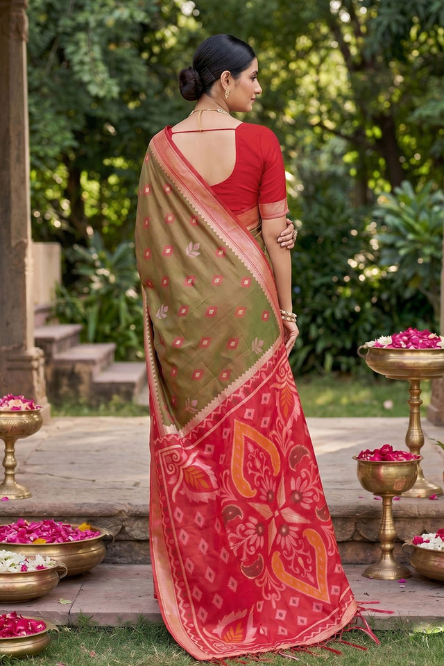 Mehendi Woven Silk Saree (ACA8133)