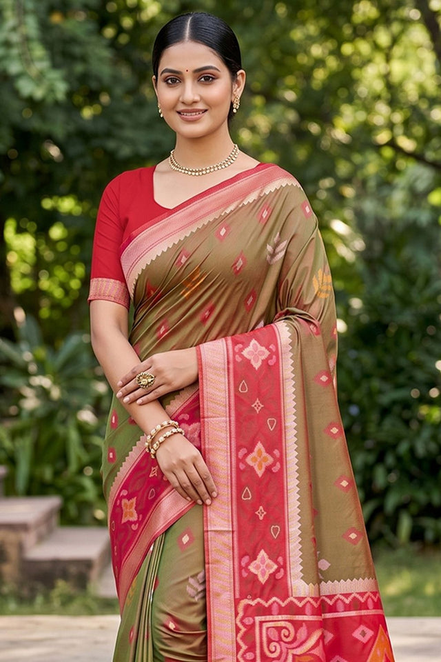 Mehendi Woven Silk Saree (ACA8133)