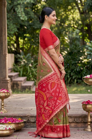Mehendi Woven Silk Saree (ACA8133)