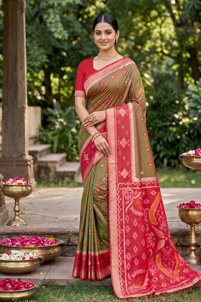 Mehendi Woven Silk Saree (ACA8133)