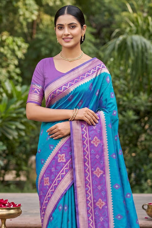 Turquoise Woven Silk Saree (ACA8134)