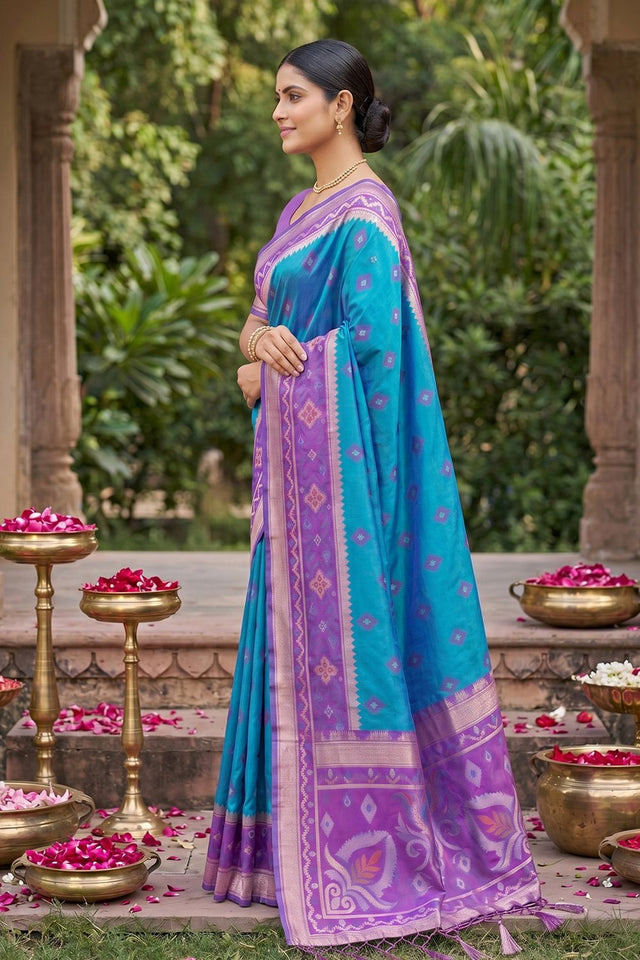 Turquoise Woven Silk Saree (ACA8134)