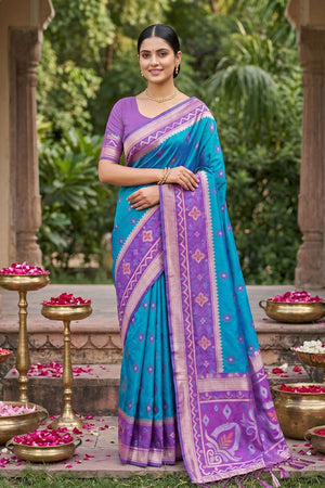 Turquoise Woven Silk Saree (ACA8134)