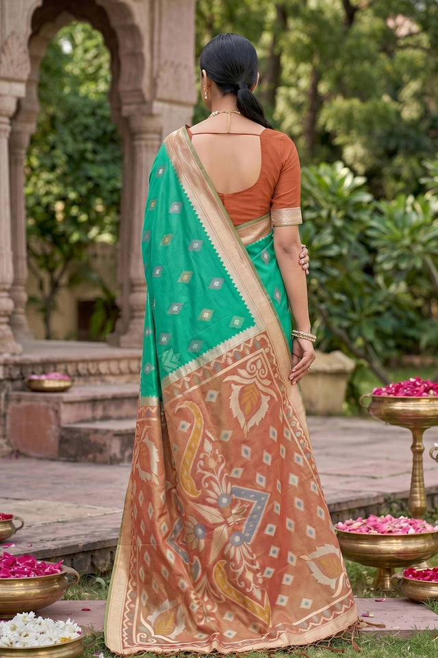 Green Woven Silk Saree (ACA8136)