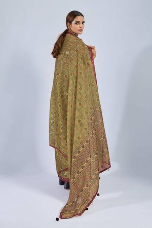 Mustard Ajrakh Printed Chiffon Saree (ACA8140)