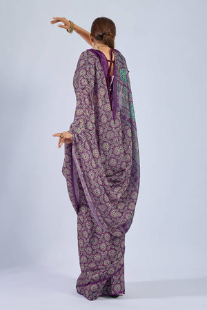 Violet Ajrakh Printed Chiffon Saree (ACA8142)