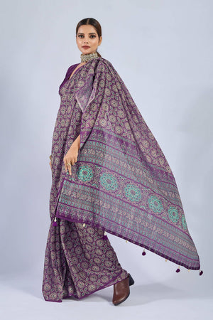 Violet Ajrakh Printed Chiffon Saree (ACA8142)