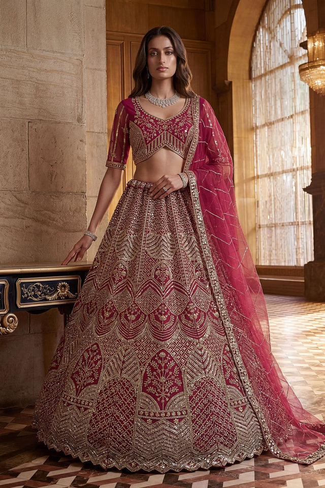 Pink Embroidered Net Lehenga (ACA8172)
