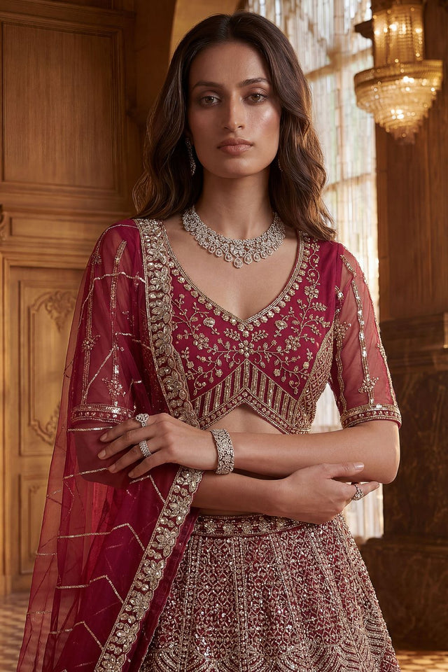 Pink Embroidered Net Lehenga (ACA8172)