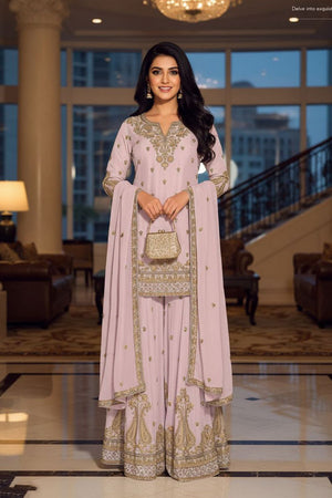 White Embroidered Chinon Sharara Suit (ACA8239)